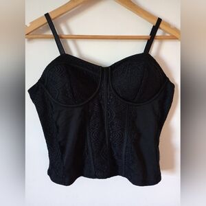 Black Lace Bustier Corset Crop Top Size Large (12-14)